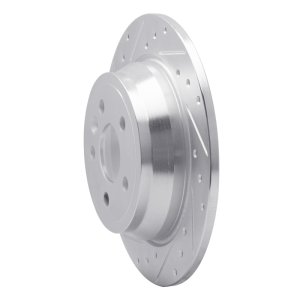 Land Rover LR2 Brake Rotor (1) - Rear Left - R1 Concepts - Drilled & Slotted - Silver - `13-`15